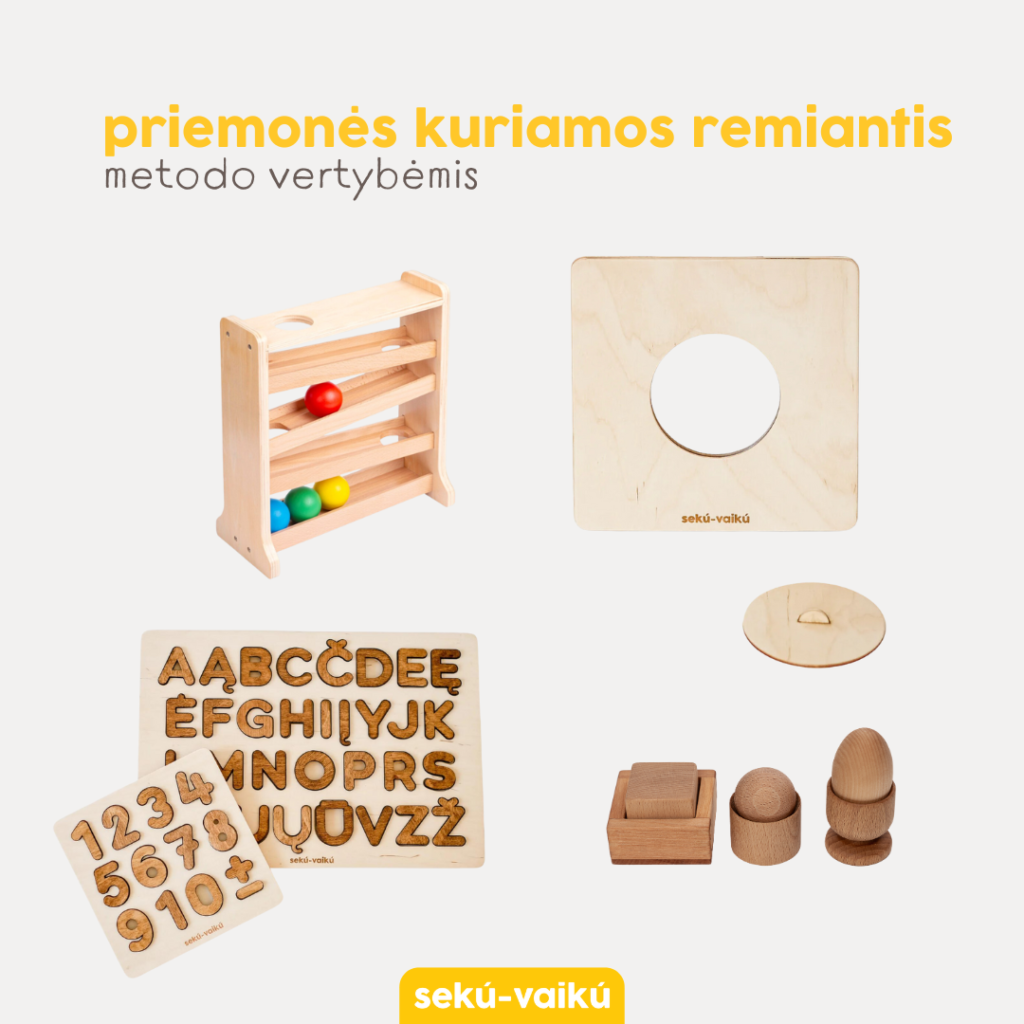 montessori priemones zaislai sekuvaiku raida vaiko ritmu edukacines veiklos priemones