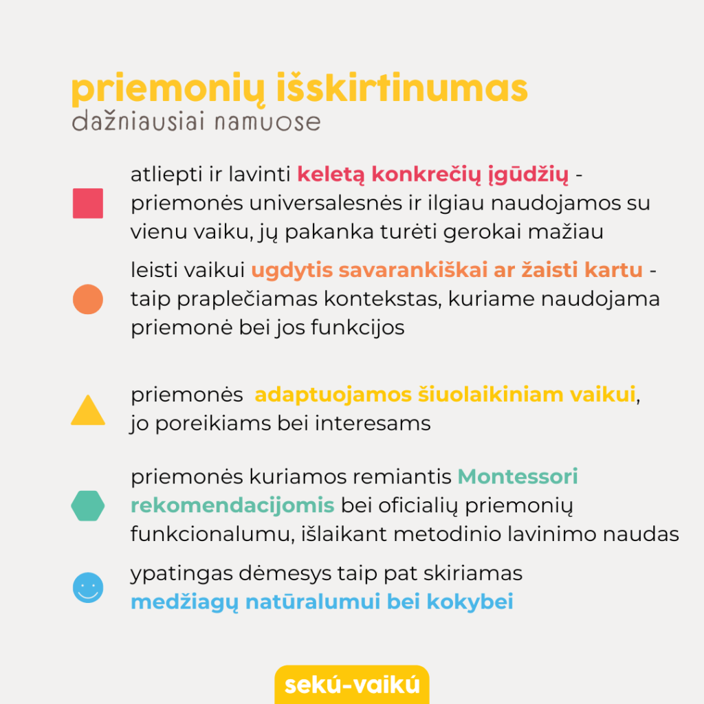 montessori priemones zaislai sekuvaiku raida vaiko ritmu edukacines veiklos priemones