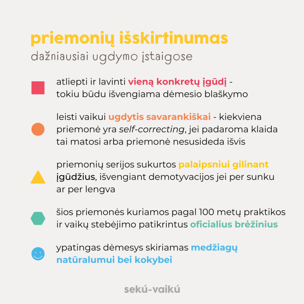 montessori priemones zaislai sekuvaiku raida vaiko ritmu edukacines veiklos priemones 